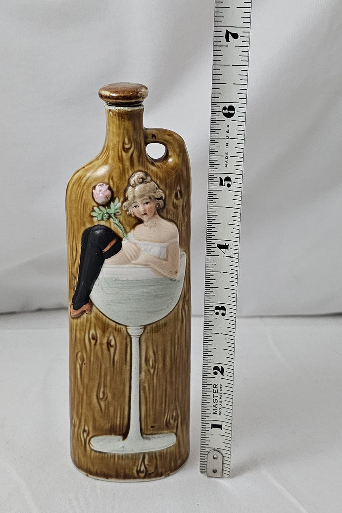 Schafer Vater German Porcelain Flask Risqué Woman in Champagne Glass