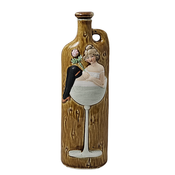 Schafer Vater German Porcelain Flask Risqué Woman in Champagne Glass