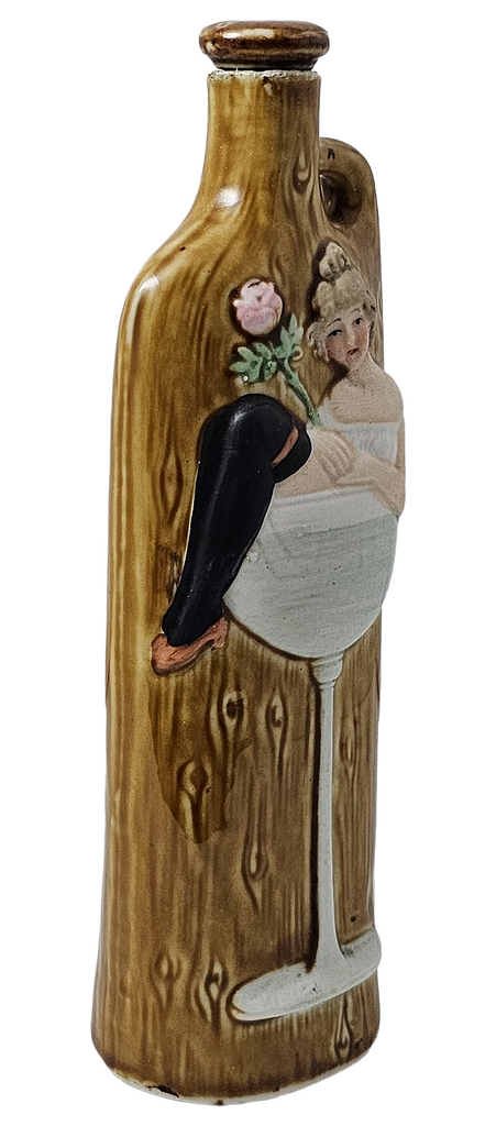Schafer Vater German Porcelain Flask Risqué Woman in Champagne Glass
