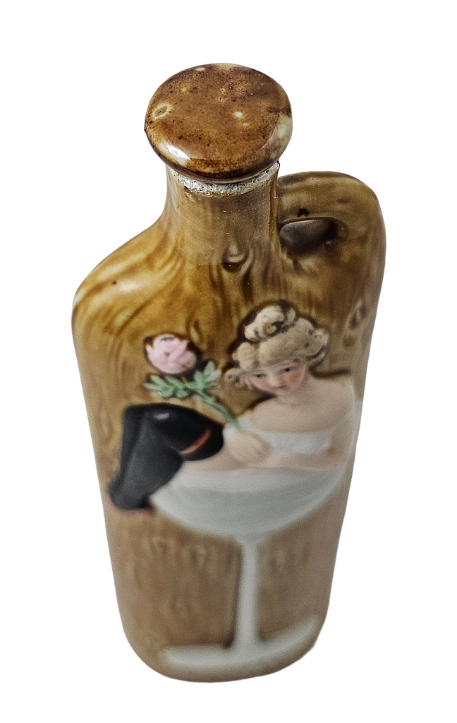 Schafer Vater German Porcelain Flask Risqué Woman in Champagne Glass