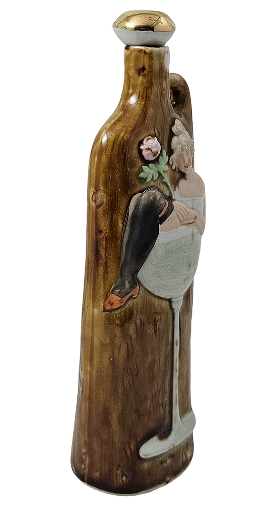 Schafer Vater German Porcelain Flask Risqué Woman in Champagne Glass