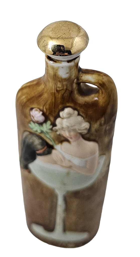Schafer Vater German Porcelain Flask Risqué Woman in Champagne Glass
