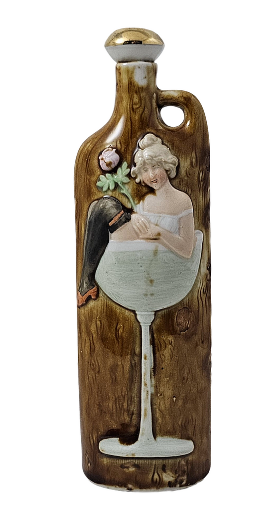 Schafer Vater German Porcelain Flask Risqué Woman in Champagne Glass