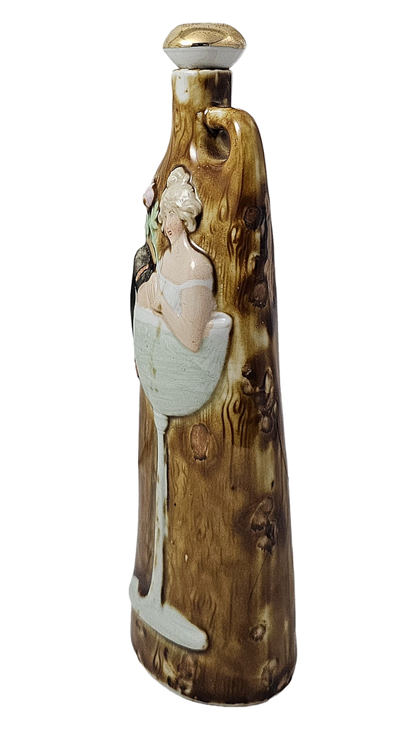 Schafer Vater German Porcelain Flask Risqué Woman in Champagne Glass
