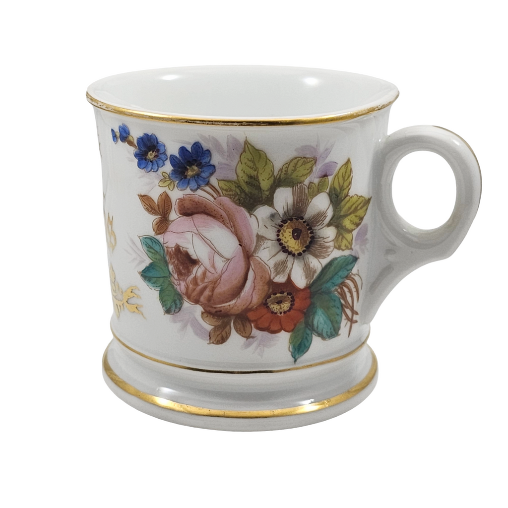 Antique French Porcelain Personalized Shaving Mug with Flowers