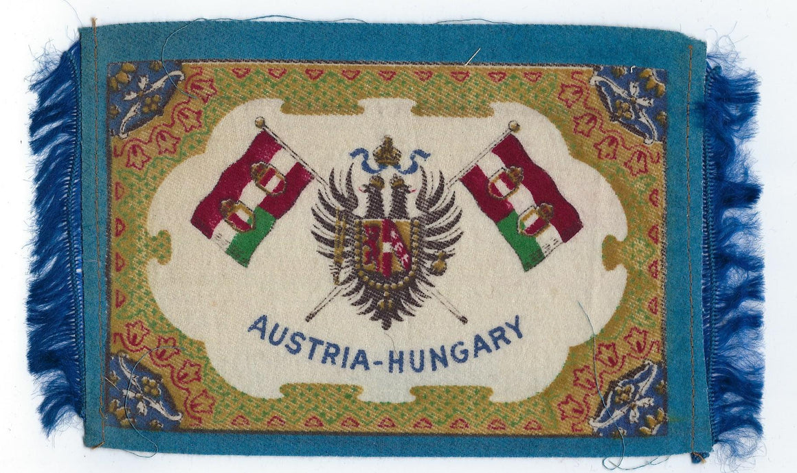 Antique Advertising Trade Card Felt Cloth Tobacco Cigar Flag of Austria Hungry with Blue Fringe
