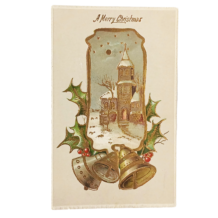 Christmas Postcard Gold Embossed Landscape Church in Snow Series 269