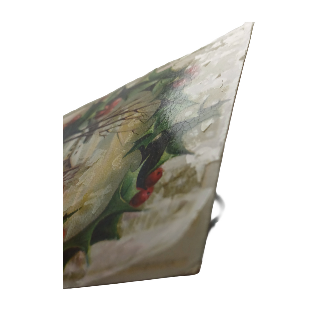 Christmas Postcard Home Landscape in Snow Gel Finish Holly Border