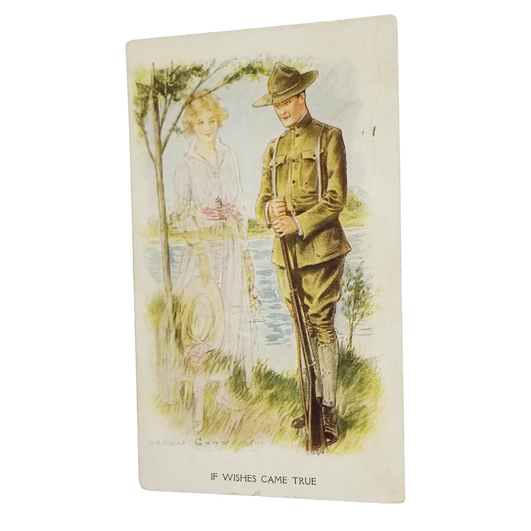 WWI Postcard Soldier with Love Near Shore Artist Archie Gunn Romance Card
