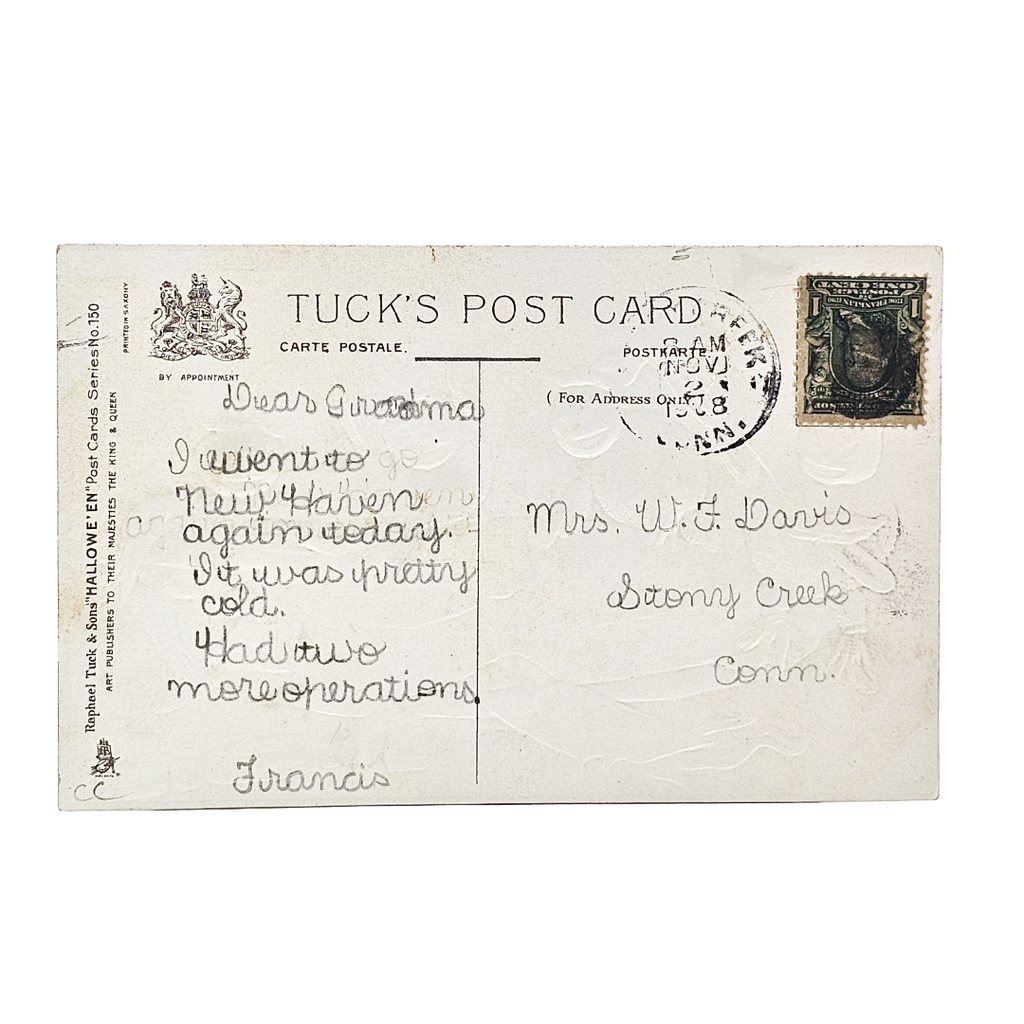 Antique 1908 Raphael Tuck Halloween Postcard - Whimsical Pumpkin Men & Cake (Series 150)