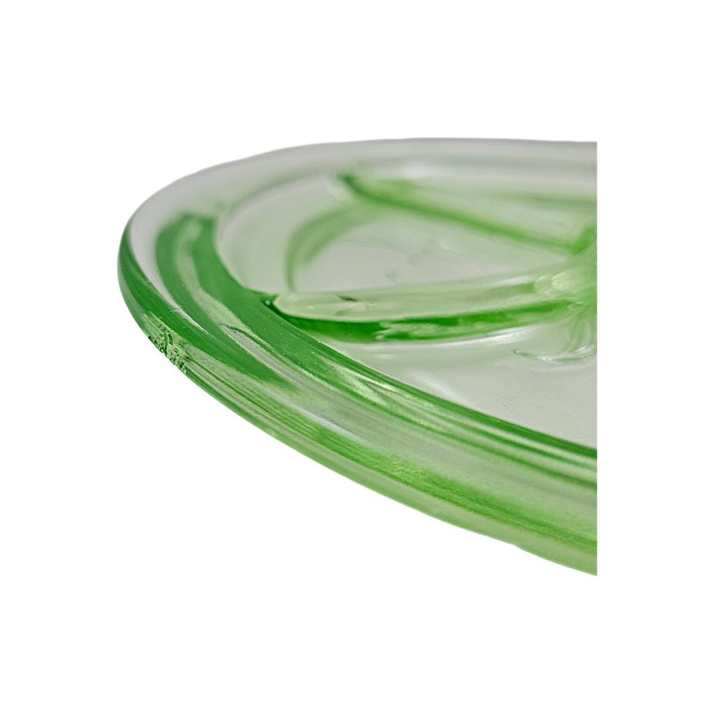 Rare Green Uranium Glass Grill Plate | US Glass Co Star Flower US Scroll Pattern