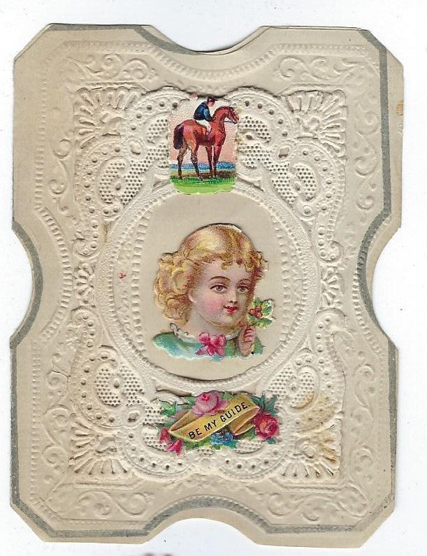 1890'S VICTORIAN DIE CUT VALENTINES DAY CARD ANTIQUE DETAILED LOVE HEARTS  COUPLE