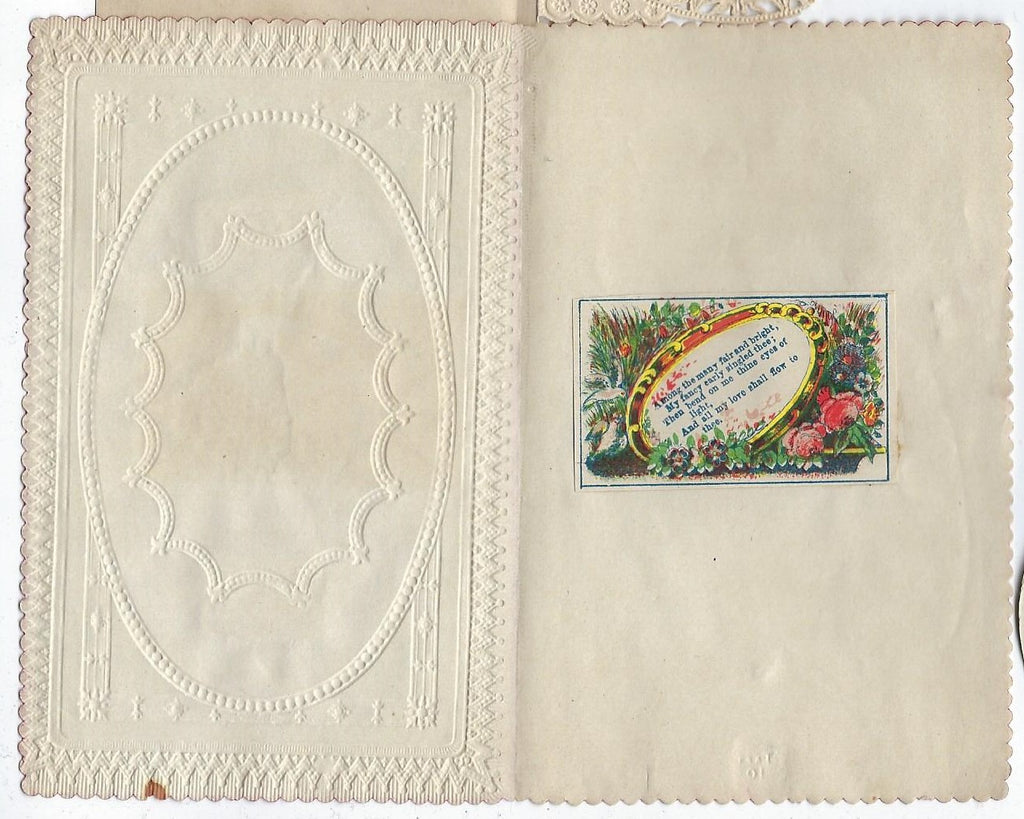 Antique Post Civil War Embossed Paper Valentine by Taft of Worcester with Applied Images