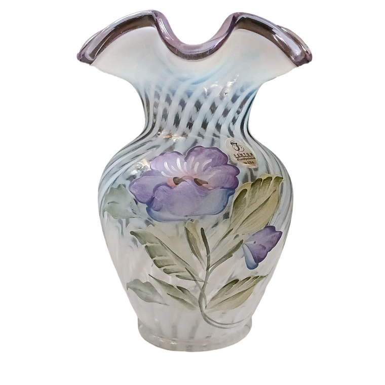 fenton artist signed purple flower spiral optic opalescent vase