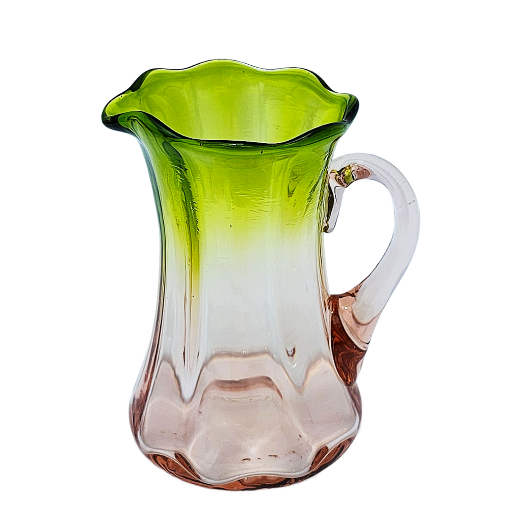 Rare Watermelon Uranium Glass Creamer | Antique Pink Green Vaseline Pitcher