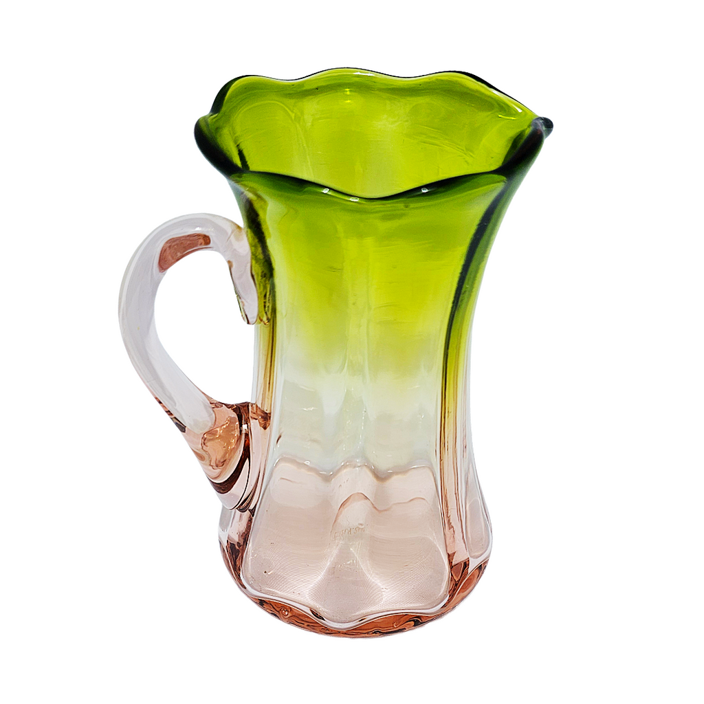 Rare Watermelon Uranium Glass Creamer | Antique Pink Green Vaseline Pitcher