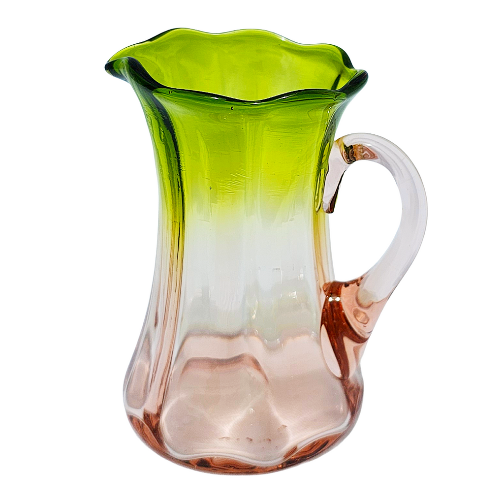 Rare Watermelon Uranium Glass Creamer | Antique Pink Green Vaseline Pitcher