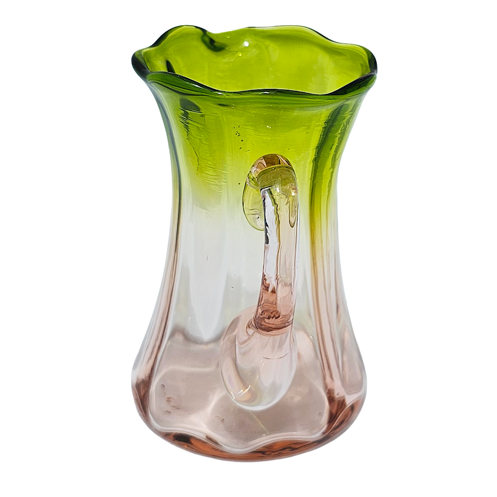 Rare Watermelon Uranium Glass Creamer | Antique Pink Green Vaseline Pitcher