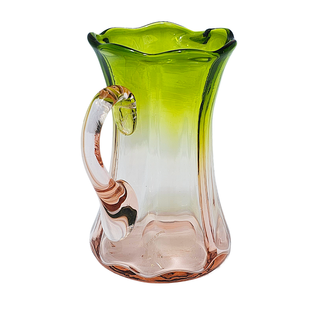 Rare Watermelon Uranium Glass Creamer | Antique Pink Green Vaseline Pitcher