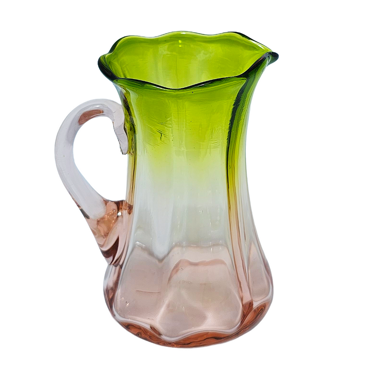 Rare Watermelon Uranium Glass Creamer | Antique Pink Green Vaseline Pitcher