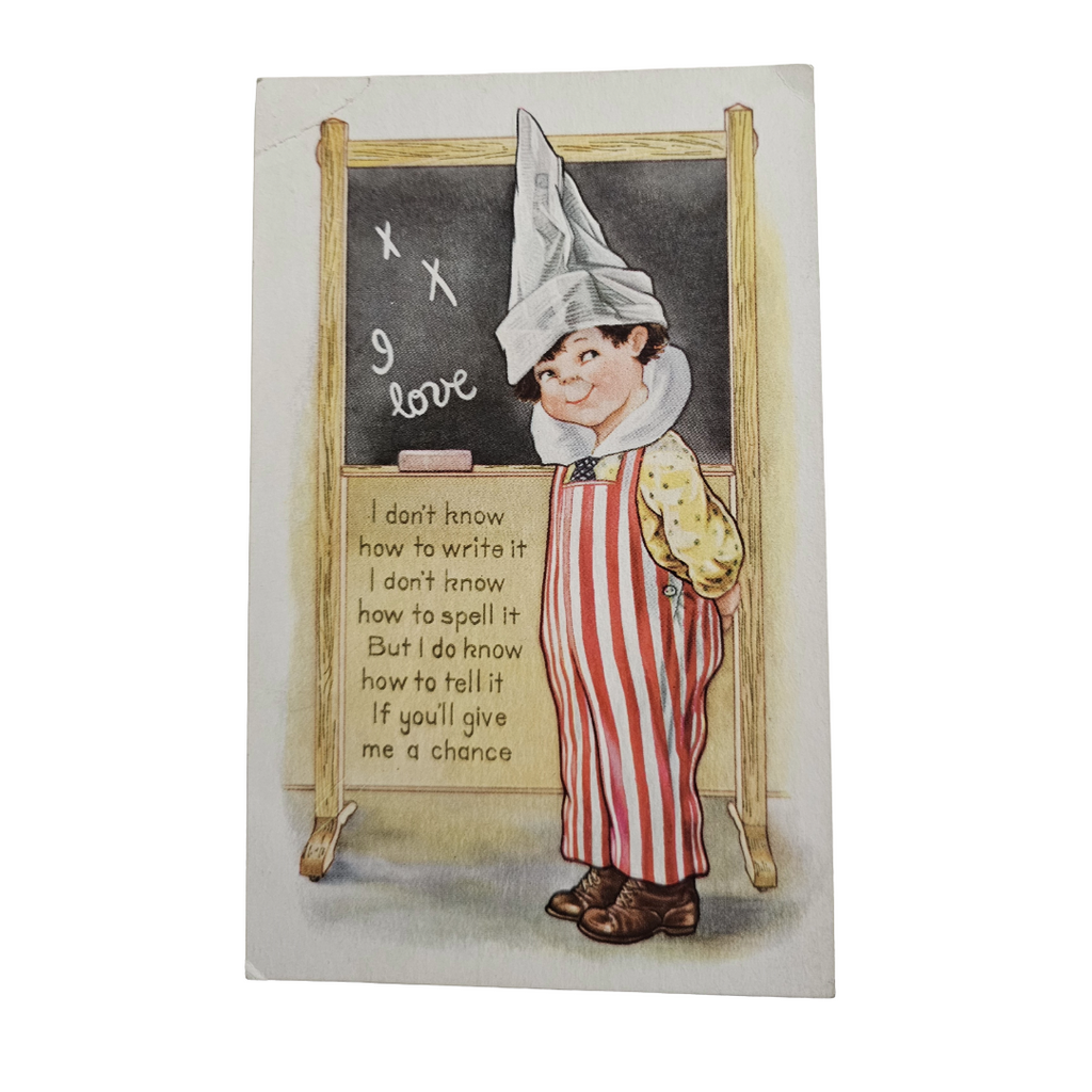Valentine Postcard Whitney Pub Boy In Dunce Hat w/ Love Message On Chalkboard