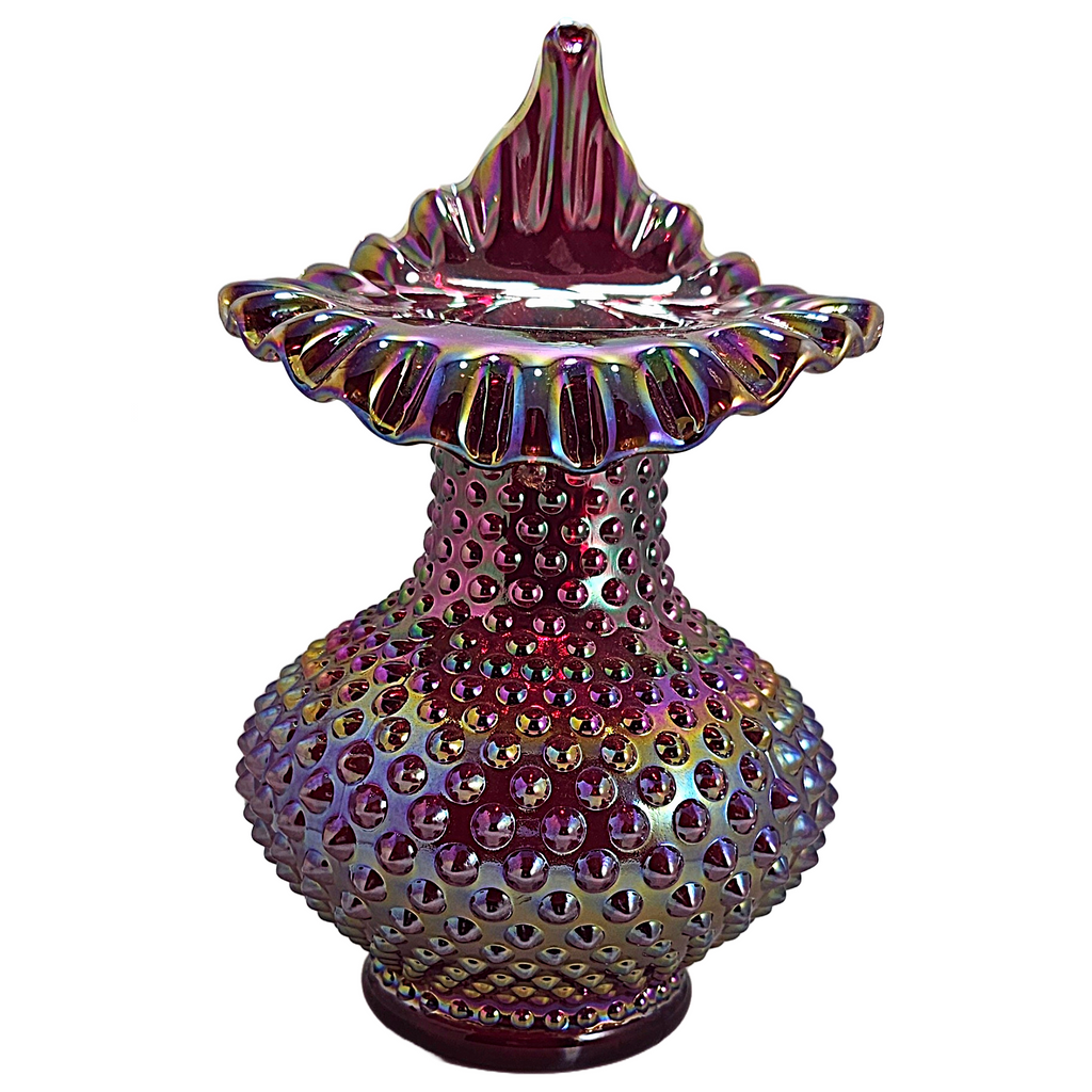 Fenton Ruby Red Amberina Carnival Glass JIP Jack in Pulpit Tulip Vase Hobnail 3356 Pattern