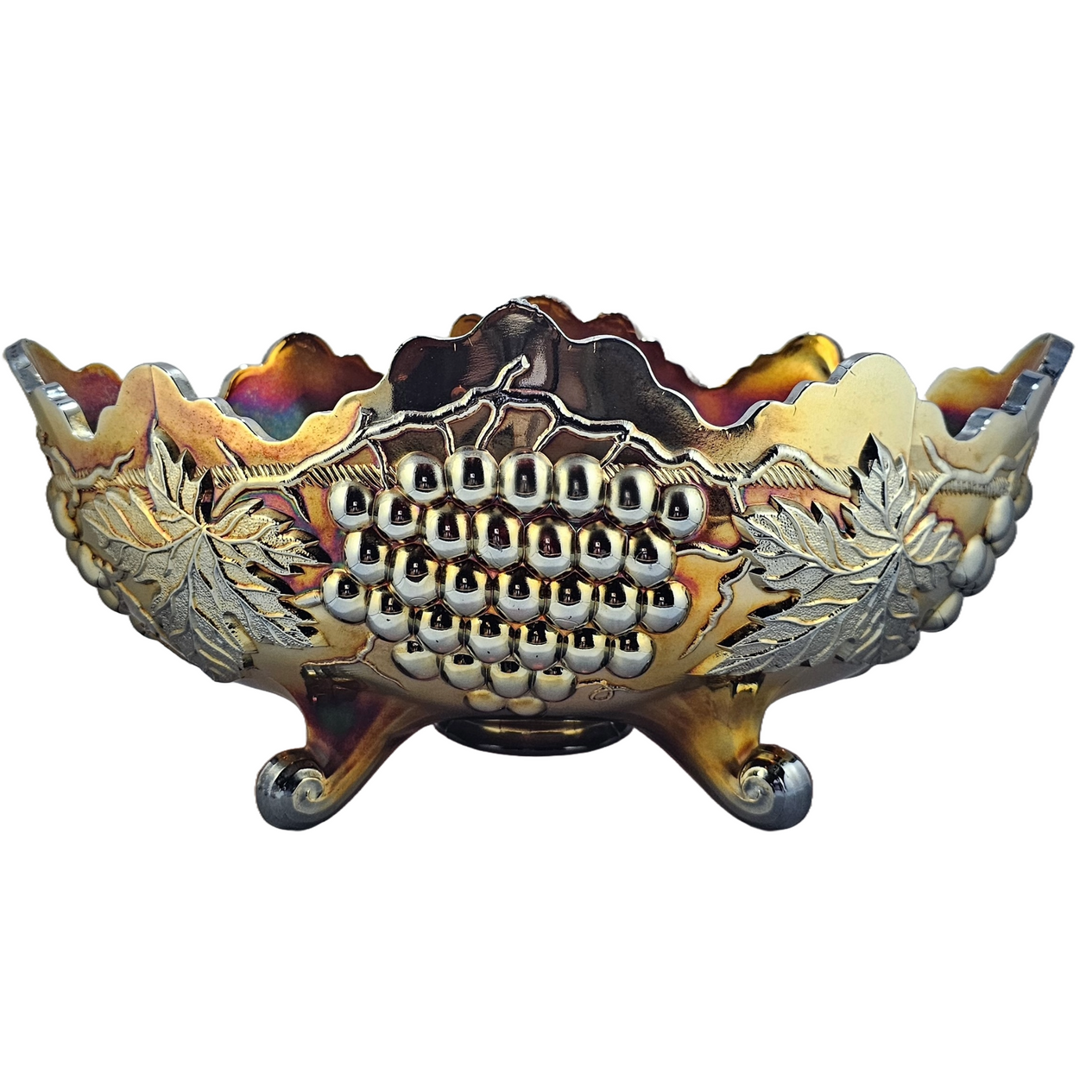 Northwood Purple Amethyst Carnival Glass Banana Boat Bowl Grape Cable Pattern