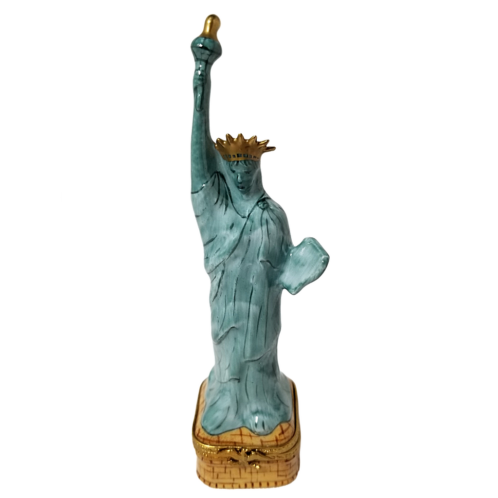 Vintage Limoges Peint Main Porcelain Statue of Liberty Hinged Trinket Box Artist Signed