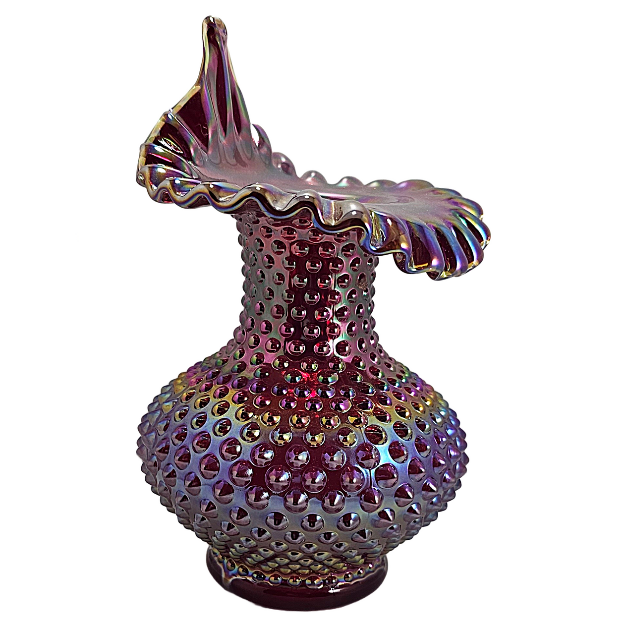 Fenton Ruby Red Amberina Carnival Glass JIP Tulip Vase