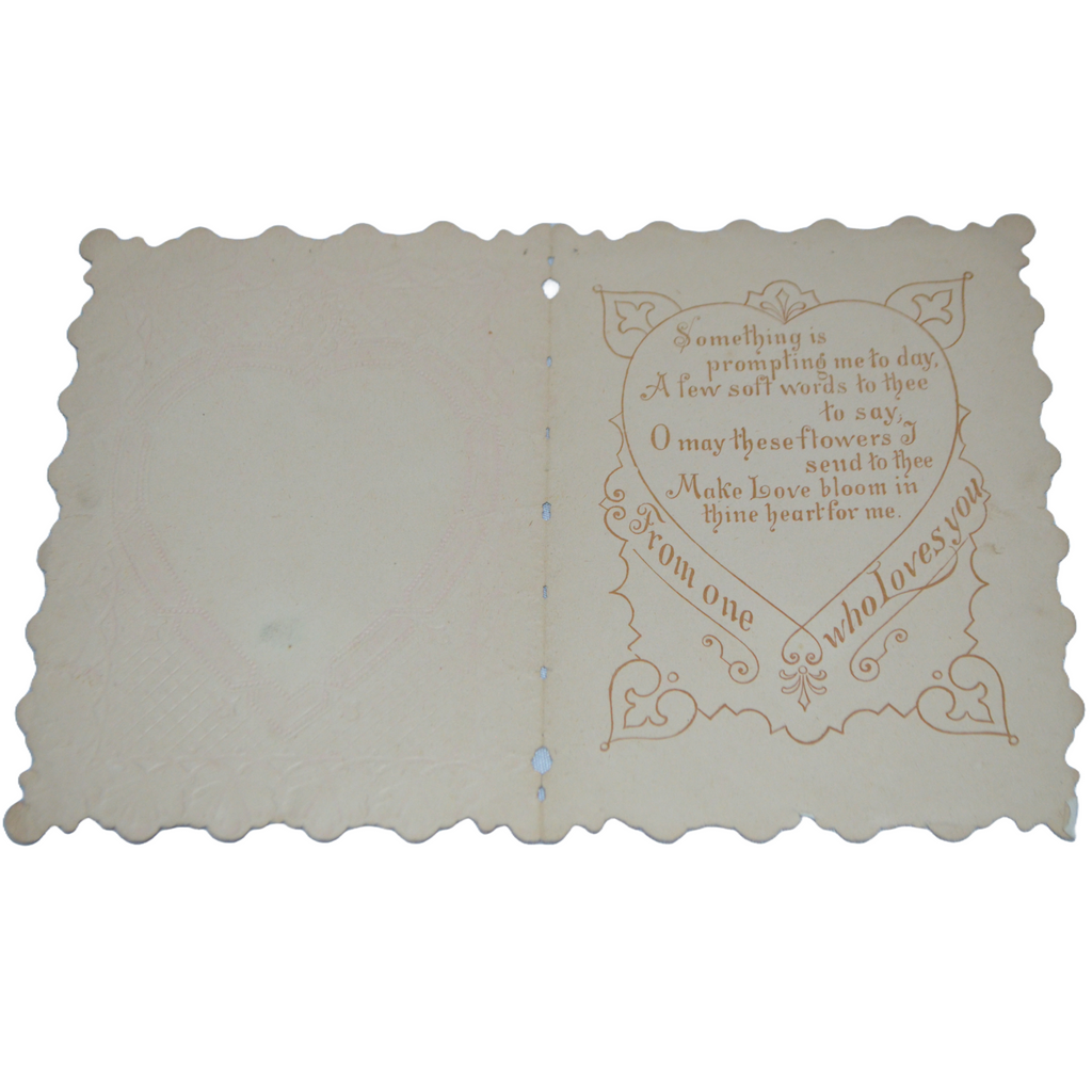 Die Cut Embossed Antique Valentine Card Chromolithograph Little Girl with Bird Interior Poem