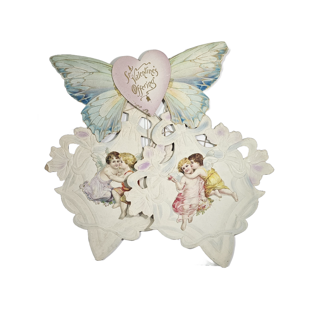 Antique Die Cut Hanging Valentine Decoration with Butterfly & Cupids