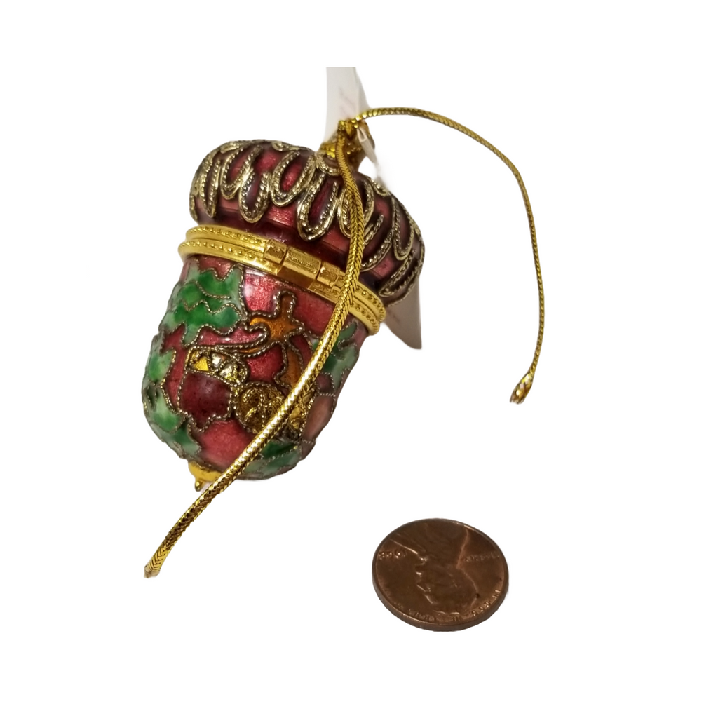 NYCO Cloisonné Enameled Christmas Ornament Acorn Shape Opens to Trinket or Ring Box