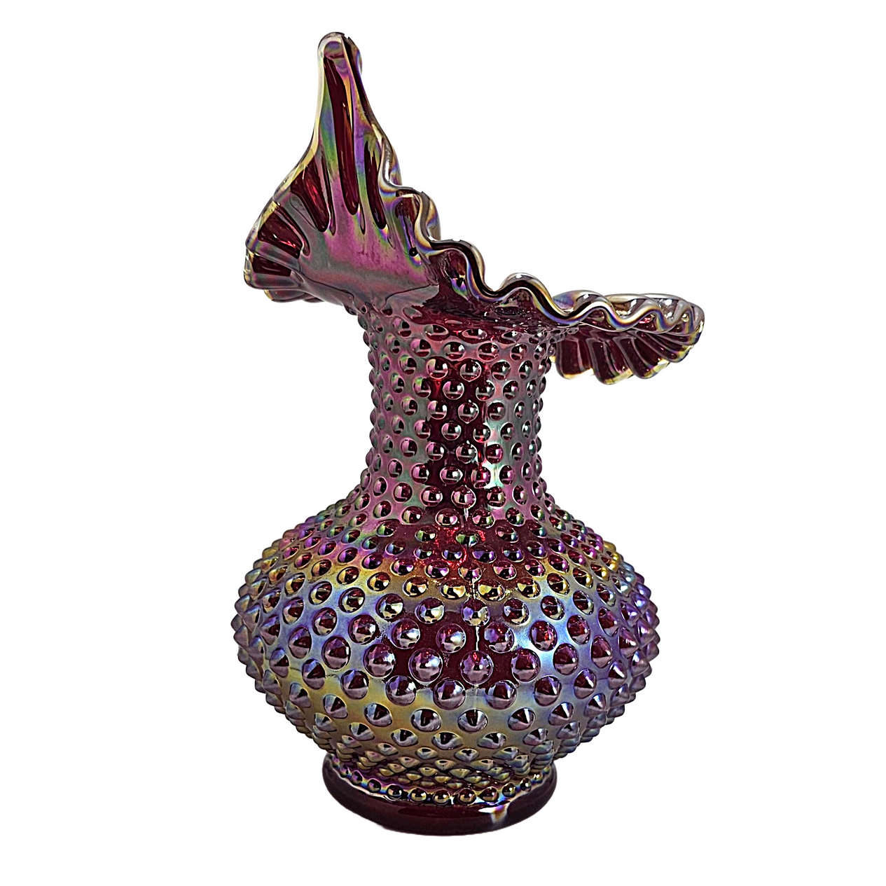 Fenton Ruby Red Amberina Carnival Glass JIP Tulip Vase