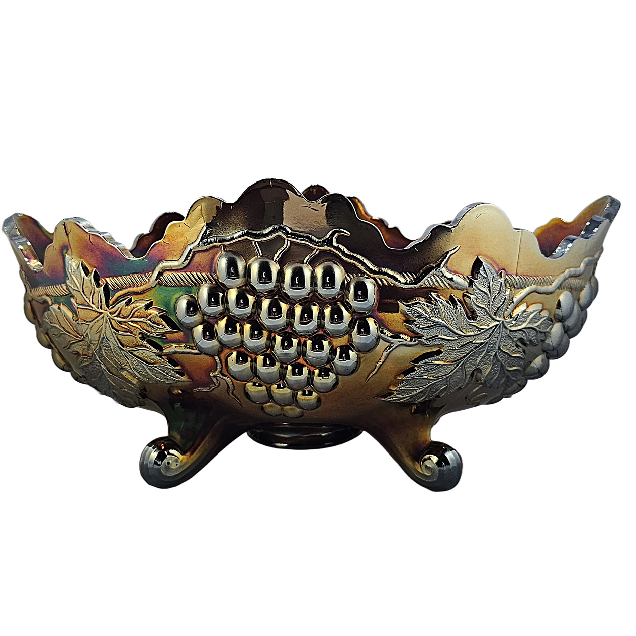 Northwood Purple Amethyst Carnival Glass Banana Boat Bowl Grape Cable Pattern