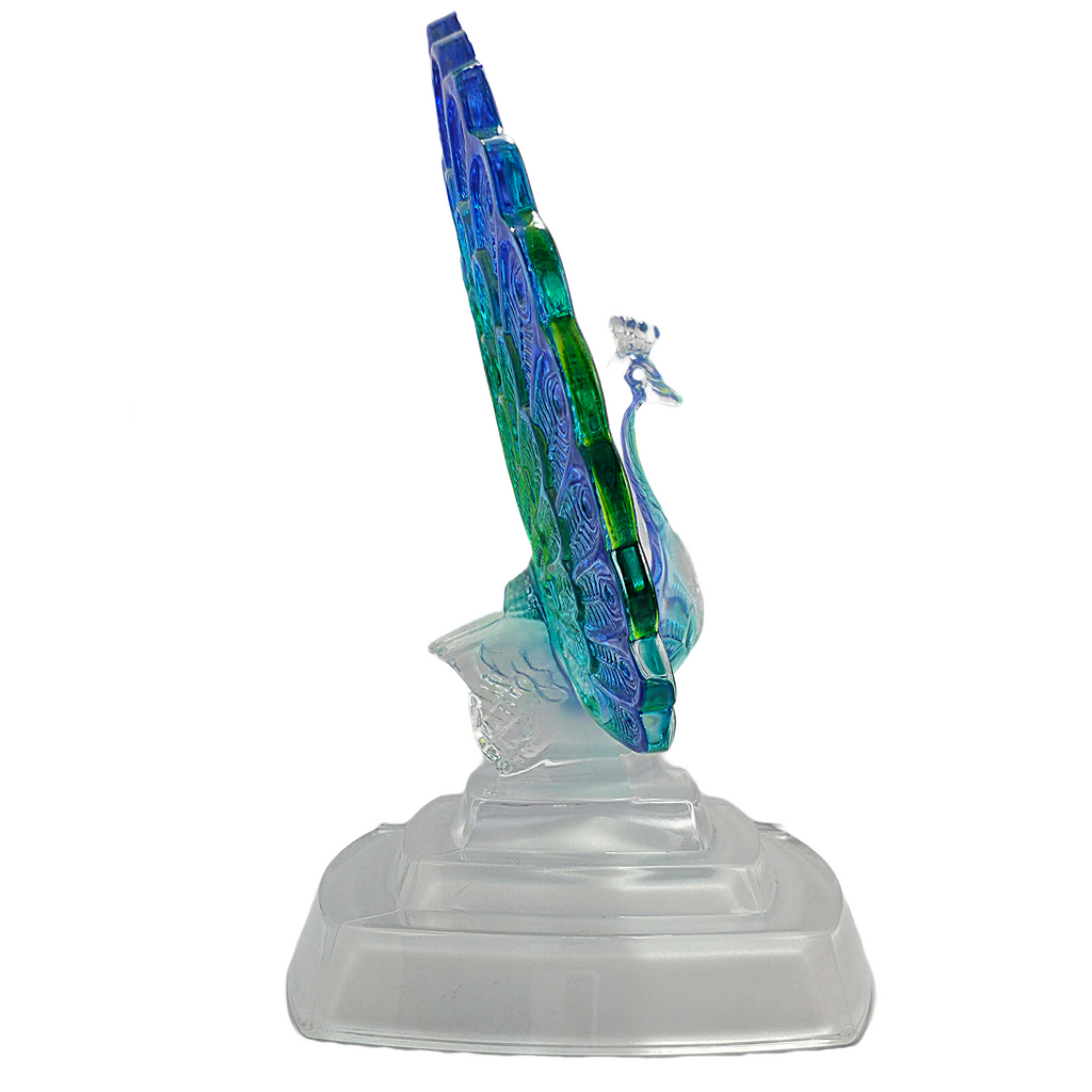 Vintage Cristal D' Arques Lead Crystal Colored Peacock French Glass Figurine