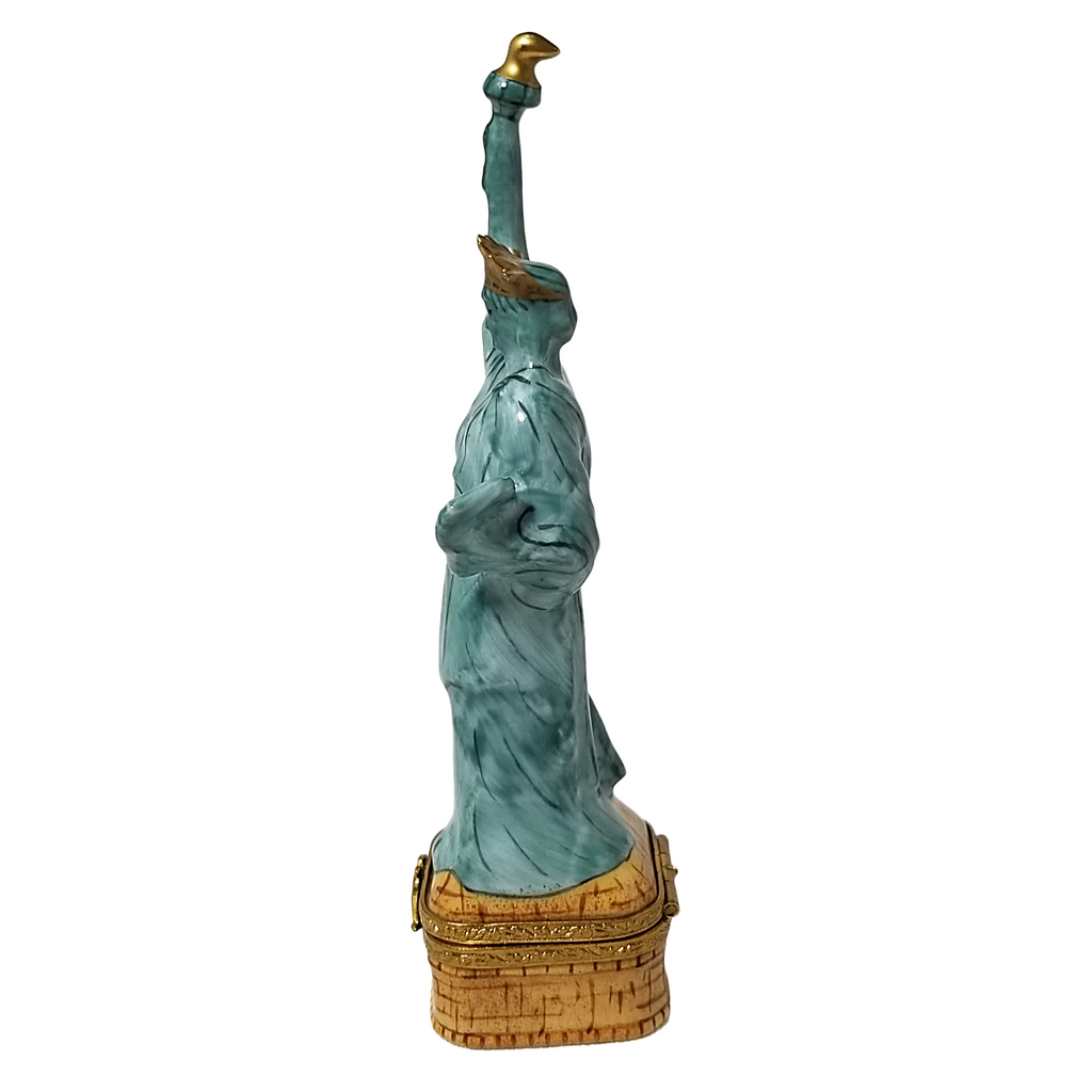 Vintage Limoges Peint Main Porcelain Statue of Liberty Hinged Trinket Box Artist Signed