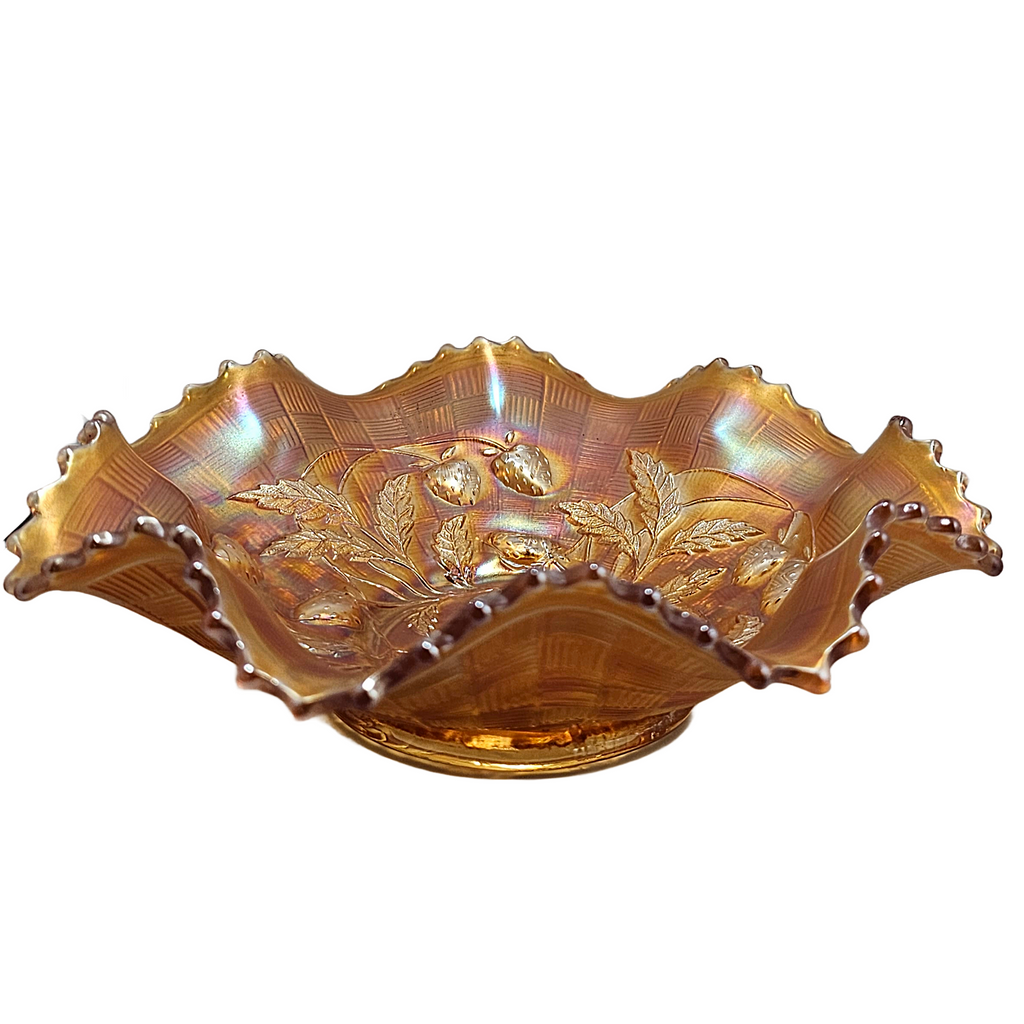 Northwood Carnival Glass Bowl Marigold with Strawberry Pattern
