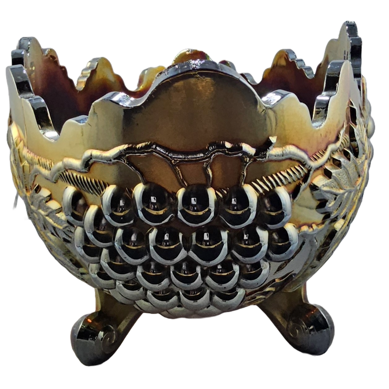 Northwood Purple Amethyst Carnival Glass Banana Boat Bowl Grape Cable Pattern