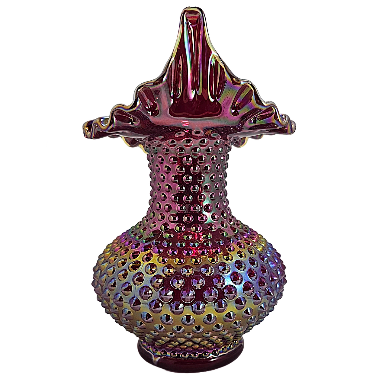 Fenton Ruby Red Amberina Carnival Glass JIP Tulip Vase
