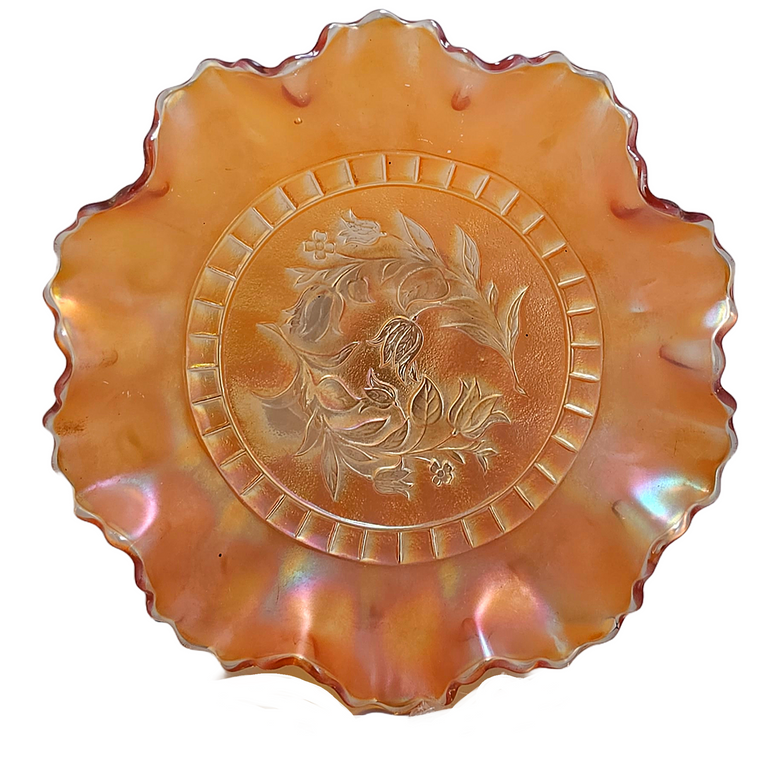 Dugan Windflower Ten Ruffle Marigold Carnival Glass Bowl