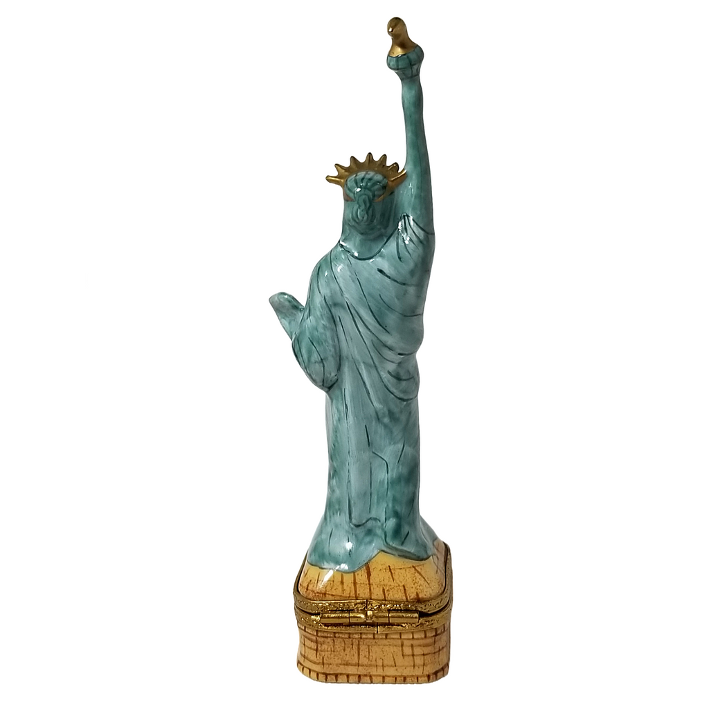 Vintage Limoges Peint Main Porcelain Statue of Liberty Hinged Trinket Box Artist Signed