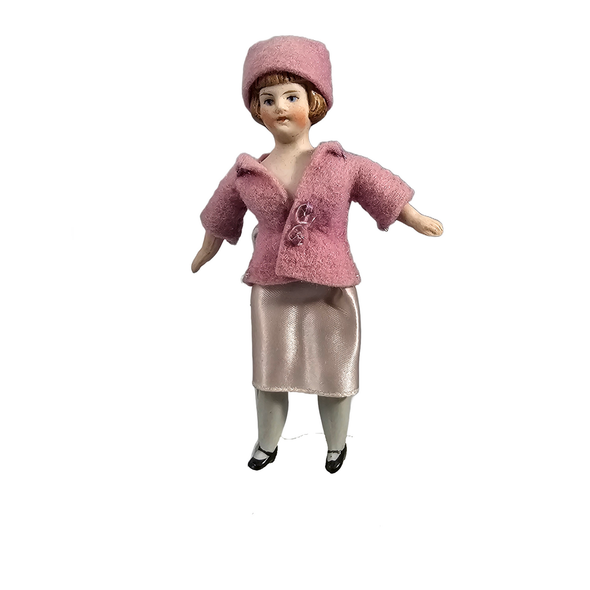 Antique Hertwig German Dollhouse Doll 5.5" Bisque Shoulder Head Flapper Girl Mold 483