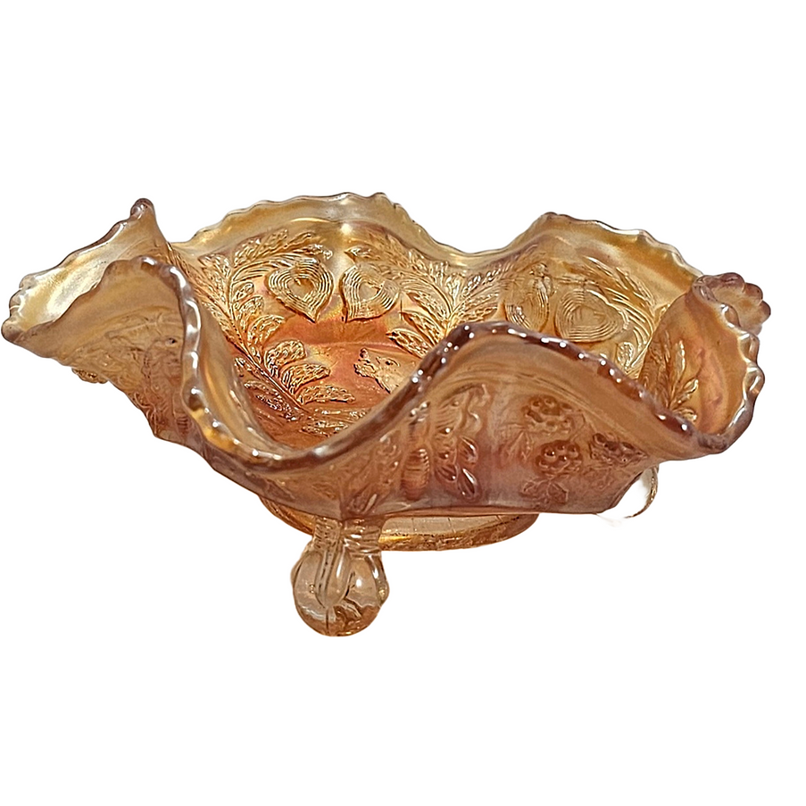 Fenton Carnival Glass popular Panther Ruffled Master Berry Bowl, Dark Marigold 1911 Era