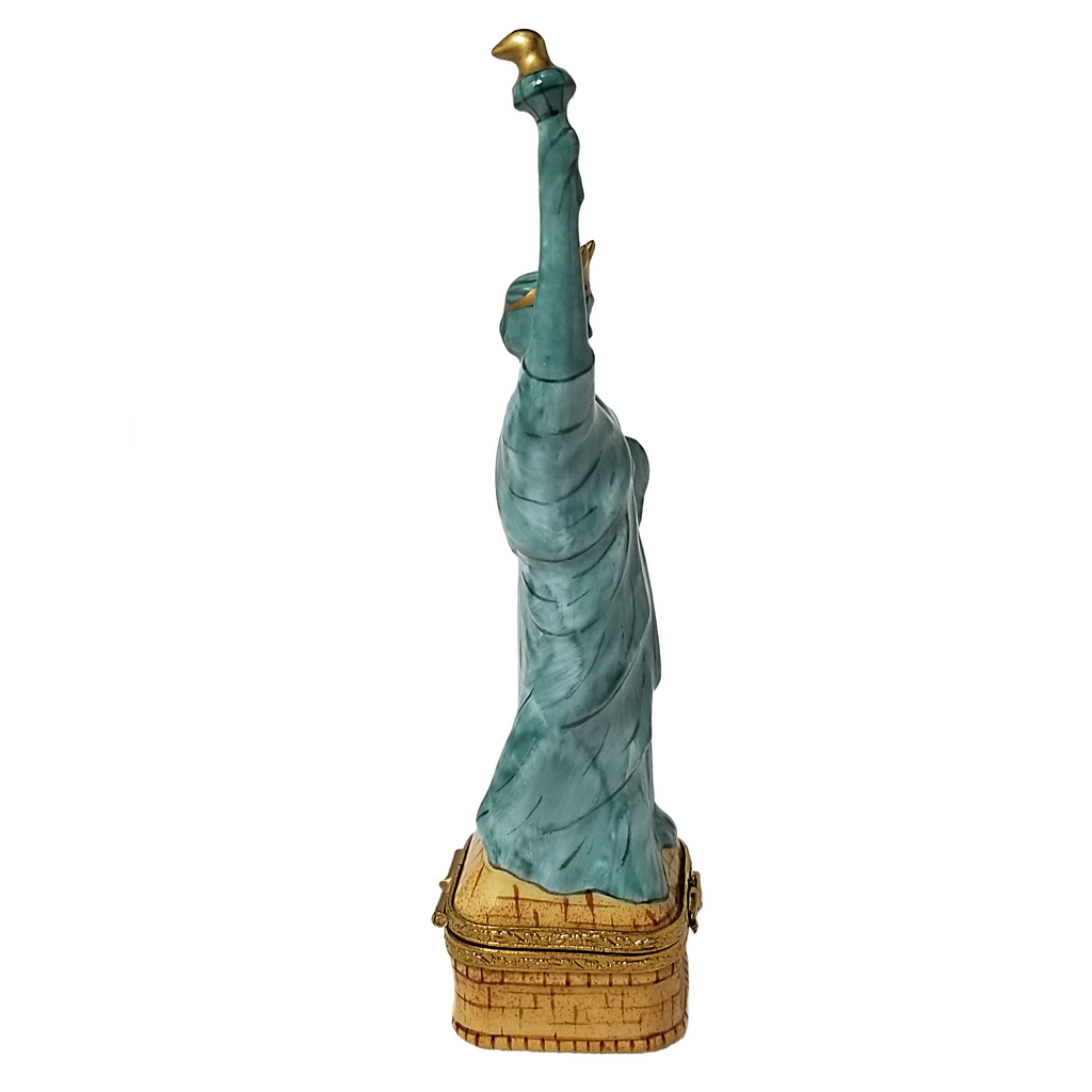 Vintage Limoges Peint Main Porcelain Statue of Liberty Hinged Trinket Box Artist Signed