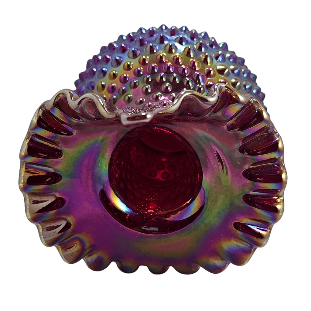 Fenton Ruby Red Amberina Carnival Glass JIP Jack in Pulpit Tulip Vase Hobnail 3356 Pattern