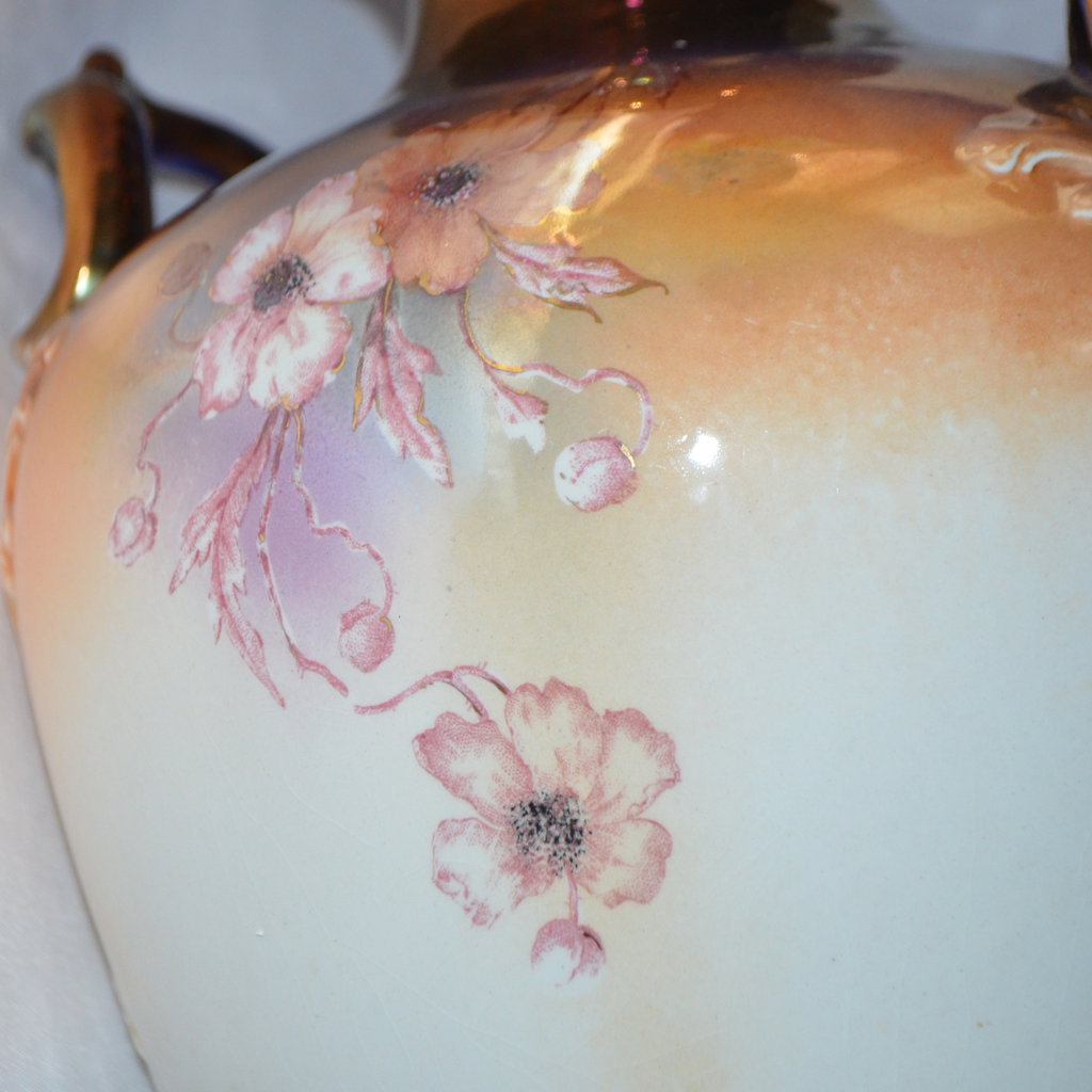 Large Royal Bonn Vase Hand Painted Tiffany Finish Franz Mehlem Germany