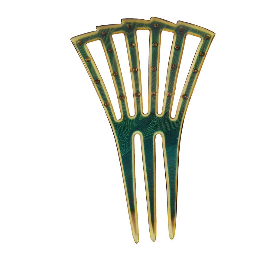 Art Deco Jade Green Color Celluloid High Tall Hair Comb Art Deco - jade green celluloid hair comb, 1910-20 main image 3