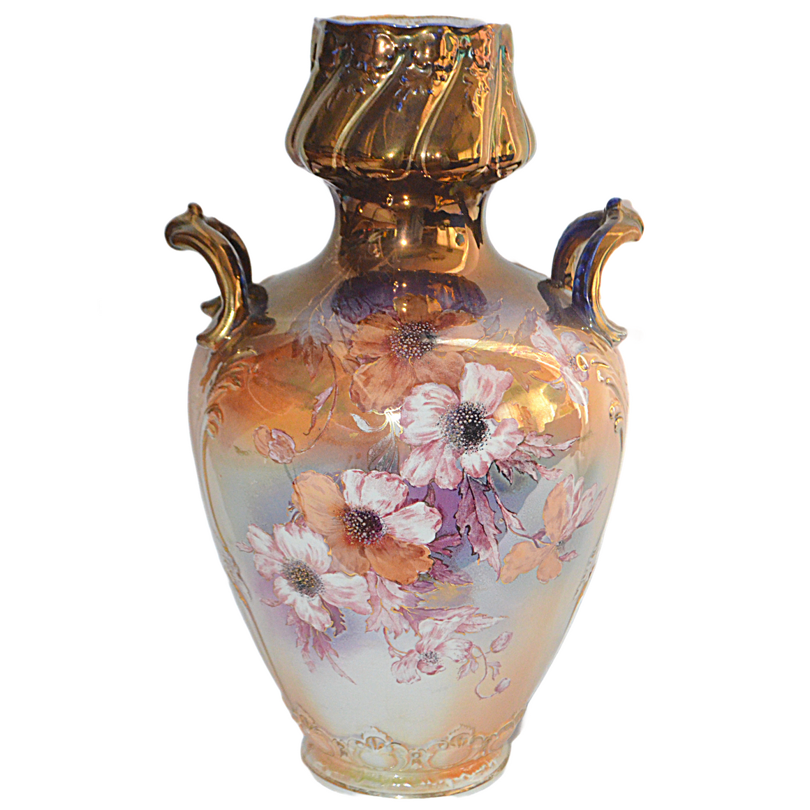 Large Royal Bonn Vase Hand Painted Tiffany Finish Franz Mehlem Germany
