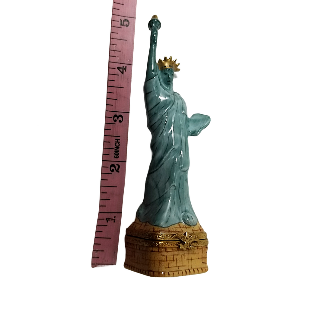 Vintage Limoges Peint Main Porcelain Statue of Liberty Hinged Trinket Box Artist Signed