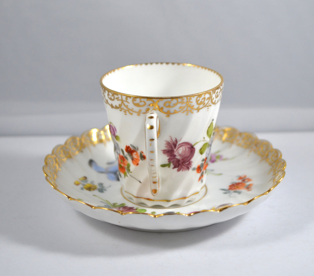 Dresden Porcelain Hand Pained Coffee Can & Saucer Set Donath and Ohme Double Mark